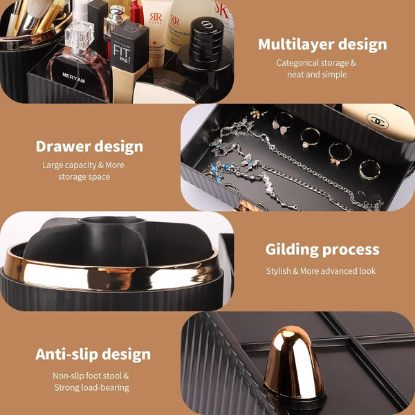 Makeup Organizer for Vanity, Cosmetic Display Case with Drawers, Fits Makeup, Skincare Products, Brushes, Lipsticks, and Other Accessories,
