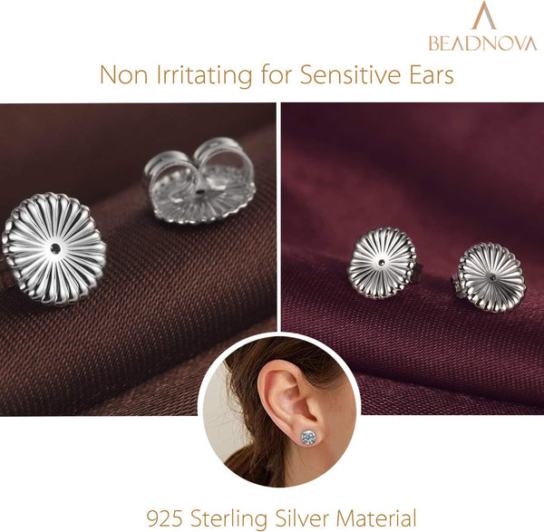 BEADNOVA Jumbo Earring Backs 925 Sterling Silver Large Earring Backs Butterfly Locking Ear Stud Stopper for Studs Replacement (20Gauge, 4Pcs)
