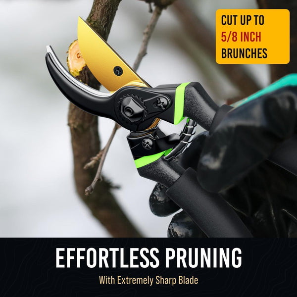 Ultra Sharp Japanese Steel Pruning Shears - Cuts 3X Easier, Weak Hand Arthritis Clippers, Rust-Resistant Titanium Coated Pruner, Effortlessly Cuts