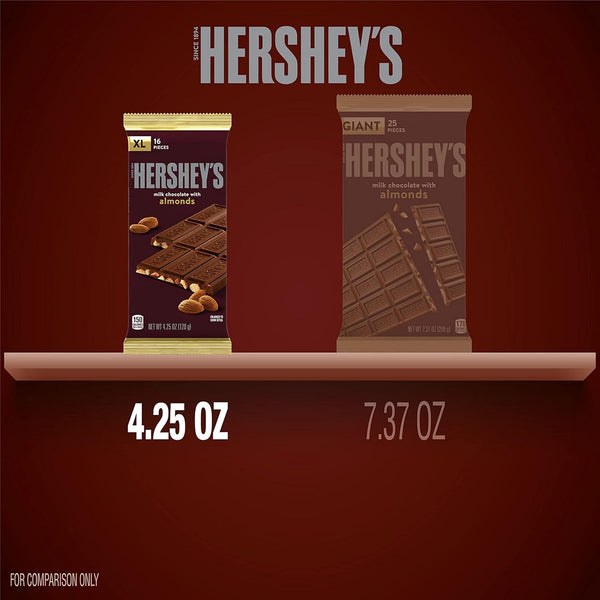 HERSHEY'S Milk Chocolate with Almonds XL, Candy Bars, 4.25 Oz (12 Count, 16 Pieces)
