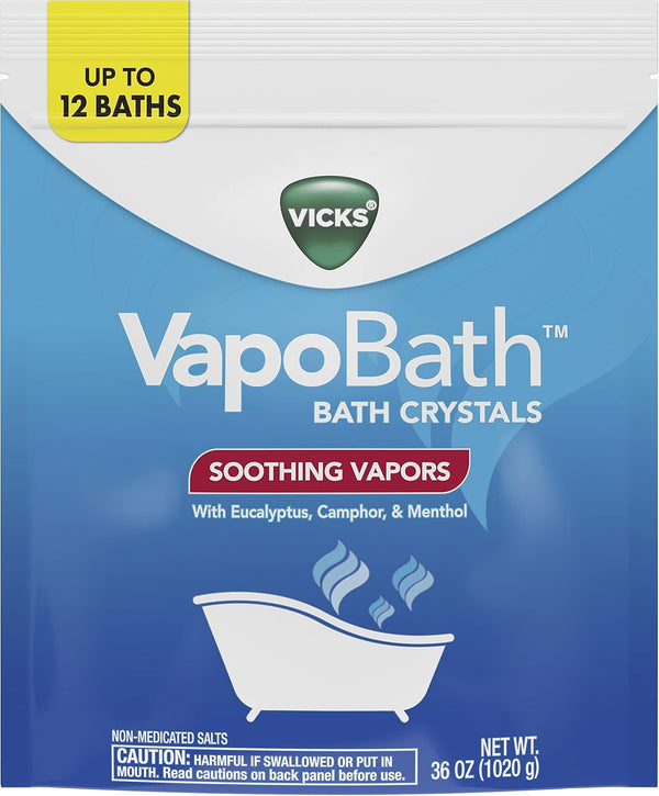 Vicks Vapobath, Bath Salts, Bath Bomb, Non-Medicated Bath Crystals, Comforting Vicks Vapors, Vapor Bath, Aromatherapy with Eucalyptus and Menthol