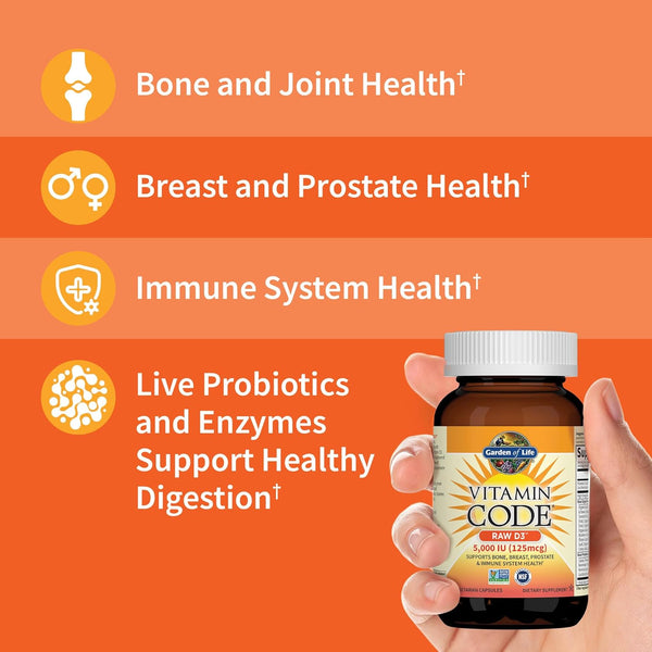 Garden of Life D3 - Vitamin Code Whole Food Raw D3 Vitamin Supplement, 2000 Iu, Dairy and Gluten Free, Vegetarian, 120 Capsules D3 with Organic