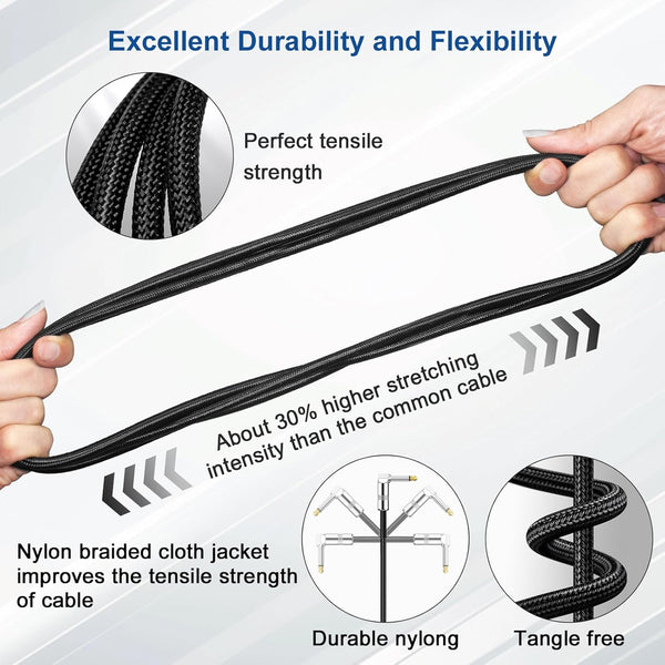 Guitar Cable, Guitar Cord 10Ft, AMP Cord for Bass & Electric Guitars/Keyboard/Mandolin, Pro Audio Instrument Cable (Right Angle to Straight, Black)