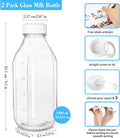 Milk Bottle with Dispenser Cap, 100% Airtight Heavy Duty Screw Lid. 2 Pack 32 Oz Reusable Glass Bottles with 3 Lids! Breast Milk Jug Pitcher,