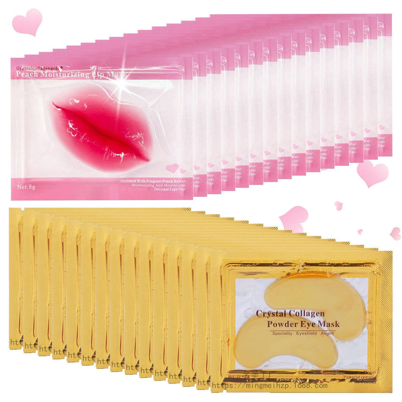 Sulily 30 Pairs Lip Masks & 24K Gold Gel Eye Masks,Crystal Collagen Eye Patches for Puffy Eyes,Moisturizing& Reducing Fine Lines Dark Circleeye