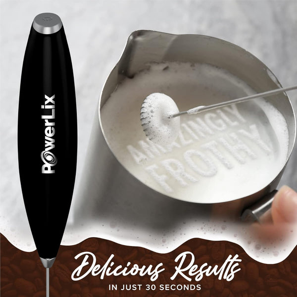 Powerlix Powerful Handheld Milk Frother with Stand Battery Operated Foam Maker Frother Wand for Coffee (A Black) (No Stand Matte Black)