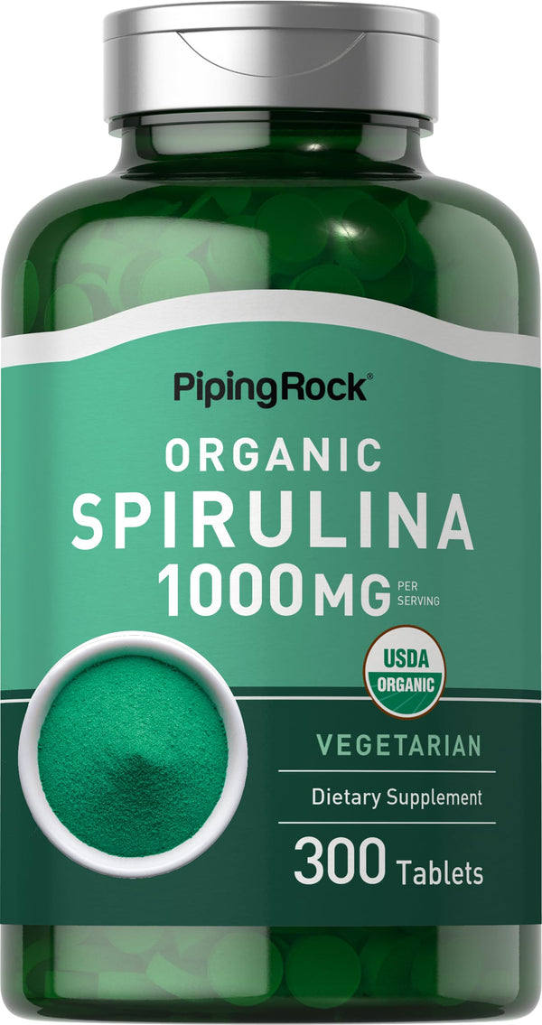 Piping Rock Organic Spirulina | 1000Mg | 300 Tablets | Arthrospira Platensis | Vegetarian, Non-Gmo, Gluten Free Supplement