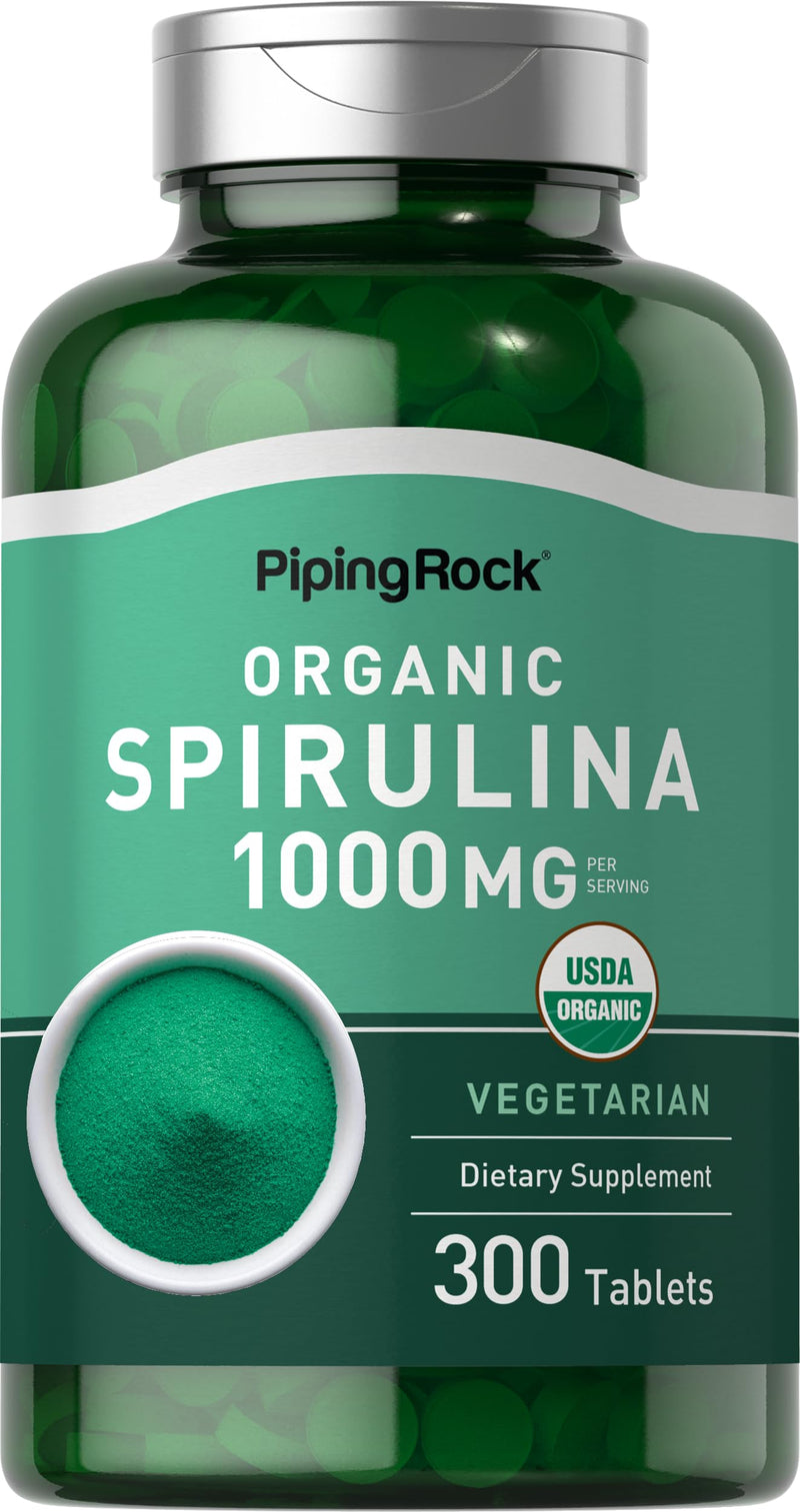 Piping Rock Organic Spirulina | 1000Mg | 300 Tablets | Arthrospira Platensis | Vegetarian, Non-Gmo, Gluten Free Supplement