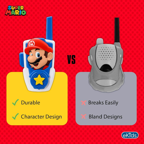 Super Mario Bros Walkie Talkies Kids Toys, Long Range, Two Way Static Free Handheld Radios, Designed for Indoor or Outdoor Games for Kids Aged 3