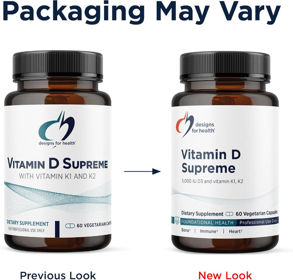 Designs for Health Vitamin D Supreme - Vitamin D 5000 IU with 2000Mcg Vitamin K as MK4 for Bone Health, Heart Health & Immune Support - Vitamin D3