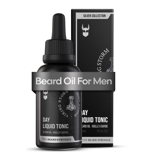 The Beard Struggle - Day Liquid Tonic Beard Oil - Silver Collection (Viking Storm) - Beard Oil for Men - Moisturize, Softens Hair, Reduces Itch -
