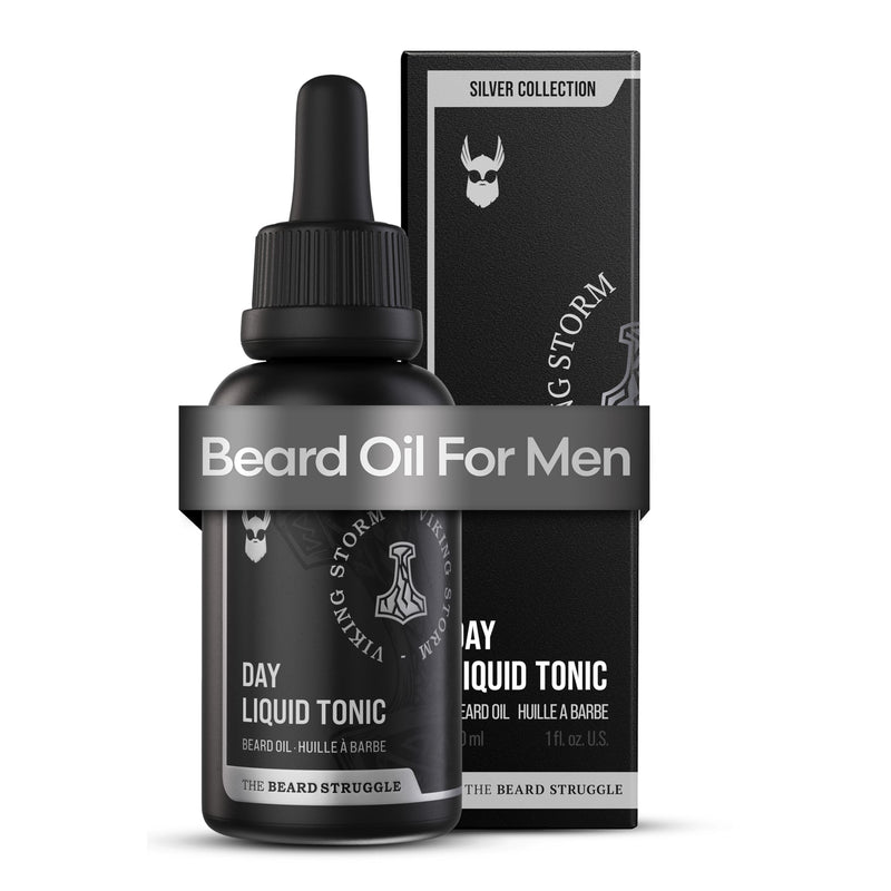 The Beard Struggle - Day Liquid Tonic Beard Oil - Silver Collection (Viking Storm) - Beard Oil for Men - Moisturize, Softens Hair, Reduces Itch -