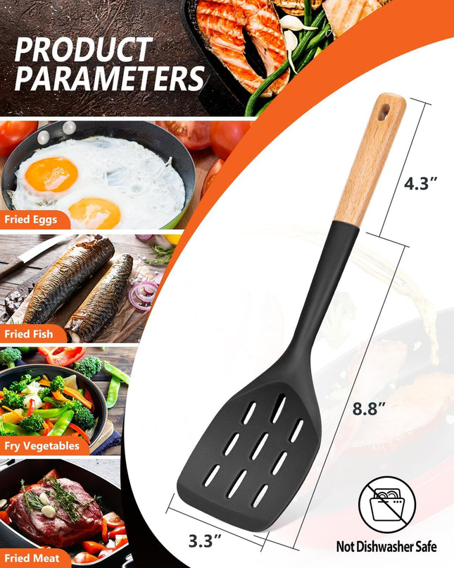 Pack of 2 Silicone Spatula, Non Stick Cooking Utensil Set Wooden Handle Kitchen Turner for Baking Mixing Grilling Servin