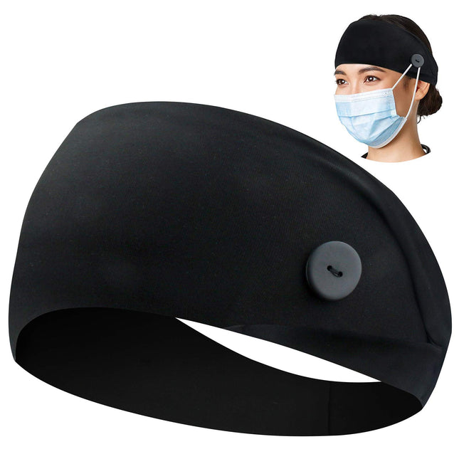 ABAMERICA Headbands with Button for Mask, Wide Nurses Headbands Non Slip Elastic Ear Protection for Women Men Doctors Sw