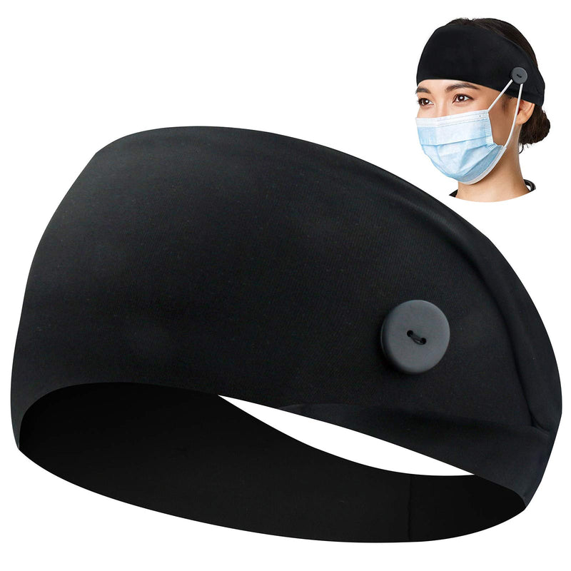 ABAMERICA Headbands with Button for Mask, Wide Nurses Headbands Non Slip Elastic Ear Protection for Women Men Doctors Sweatband Headband (BUTTON-