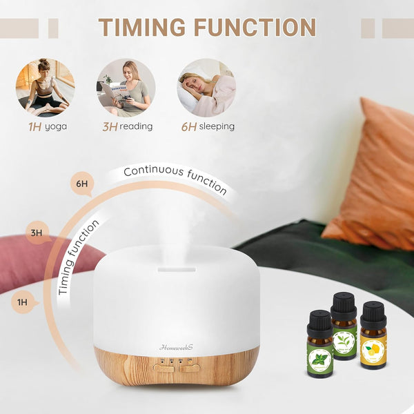 Homeweeks 300Ml Essential Oil Diffuser, Quiet Aromatherapy Mist Diffusers for Essential Oils, Wood Grain, Ultrasonic, Remote Control, Timer, 7