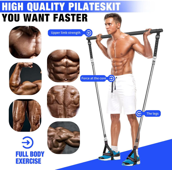 Pilates Bar Kit with Resistance Bands,Pilates Bar with Stackable Bands Workout Equipment for Legs,Hip,Waist and Arm,Exercise Fitness Equipment for