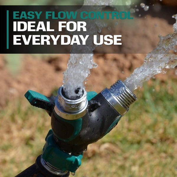 2WAYZ Hose Splitter 2 Way Heavy Duty Outdoor Faucet and Garden Connector - Water Spigot Splitter - Durable All-Metal Y Adapter with Shut-Off Valve