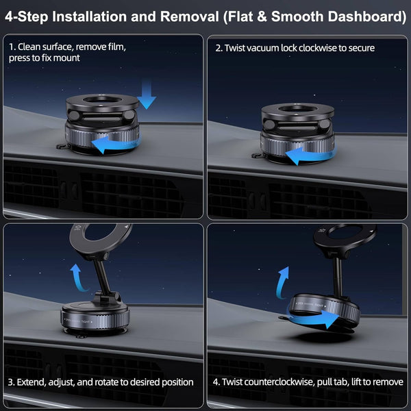 Vacuum Magnetic Suction Phone Holder, Foldable and Retractable Hands-Free Suction Cup Phone Mount for Car/Gym/Mirror/Smooth Surface, Compatible