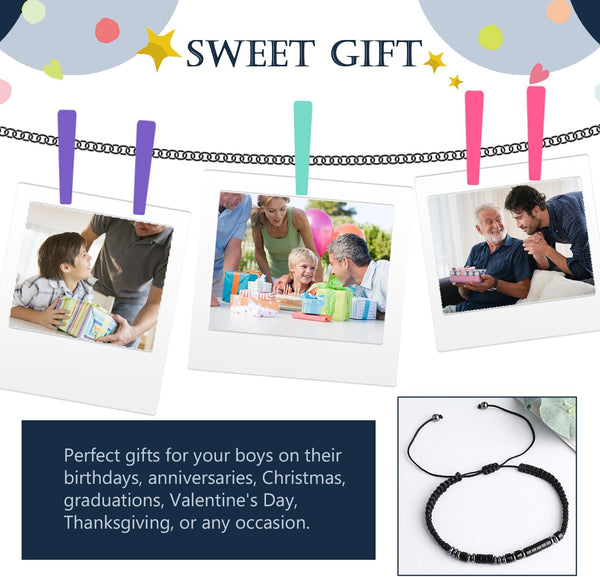 To My Son Bracelet from Mom,College Graduation Gifts for Son 2025,Morse Code Bracelets with Engraved Wallet Card,Adjustable Handmade Teens Boys