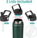 22Oz Stainless Steel Bottles with 3 Lids Sport Insulated Water Bottle,Army Green