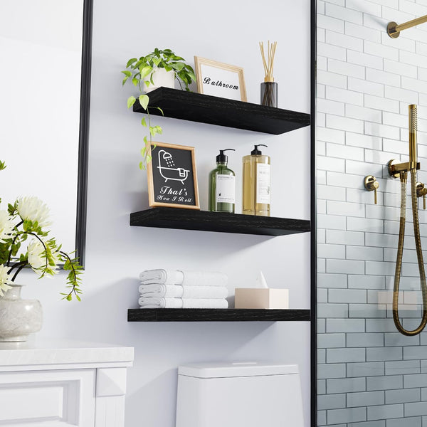 BAYKA Floating Shelves for Wall, Wall Mounted Rustic Wood Shelves for Bathroom, Bedroom, Living Room, Kitchen, Hanging Shelf for