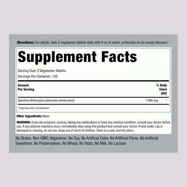 Piping Rock Organic Spirulina | 1000Mg | 300 Tablets | Arthrospira Platensis | Vegetarian, Non-Gmo, Gluten Free Supplement
