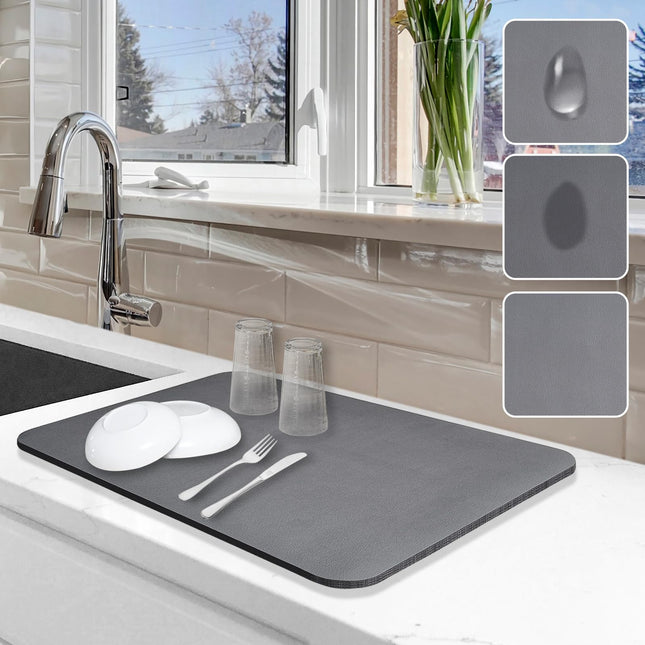 Dish Drying Mat for Kitchen Counter, 12"X19" Dish Drying Pad with Non-Slip Rubber Backed, Hide Stain anti Absorbent for 
