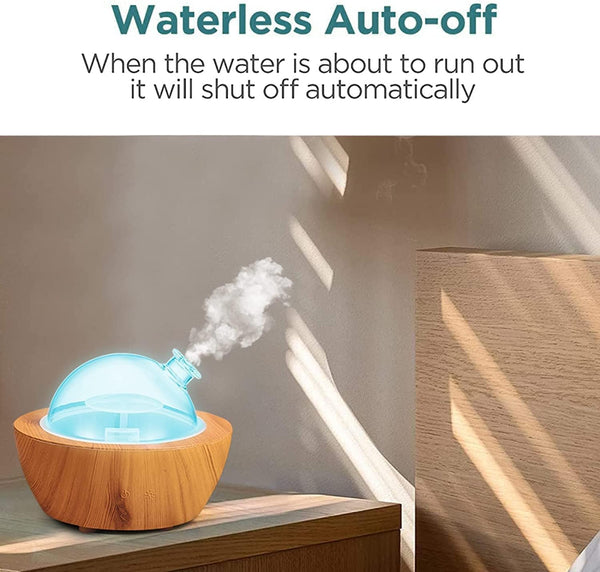 280Ml Glass Essential Oil Diffuser Wood Grain Base Air Aroma Diffusers for Aromatherapy Cool Mist Humidifier with Safe Auto Shut-Off and 7 Color