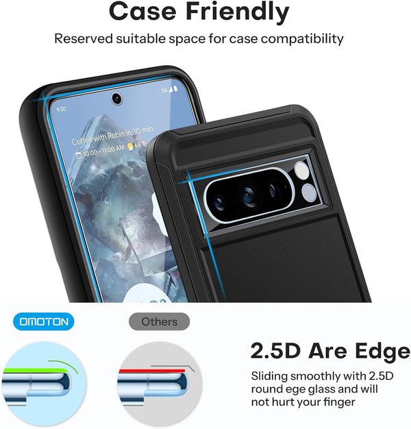 OMOTON for Pixel 8 Pro Screen Protector, 3 Pack for Pixel 8 Pro Tempered Glass, 3 Camera Lens Protector, Fingerprint Sensitivity (6.7 Inch, 2023