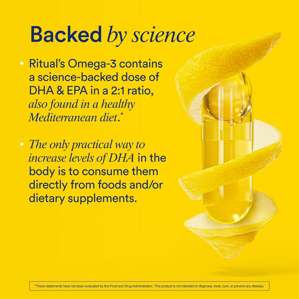 Ritual Omega 3 - Vegan - Science-Backed Dose of DHA & EPA Fatty Acids in 2:1 Ratio, Bioavailable, Brain and Heart Health Support, Minimal