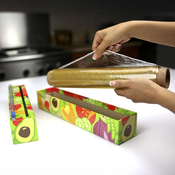 Chicwrap Veggies Refillable Plastic Wrap Dispenser - Includes 12" X 250' Roll Professional Grade Disposable Plastic Wrap - Reusable Dispenser