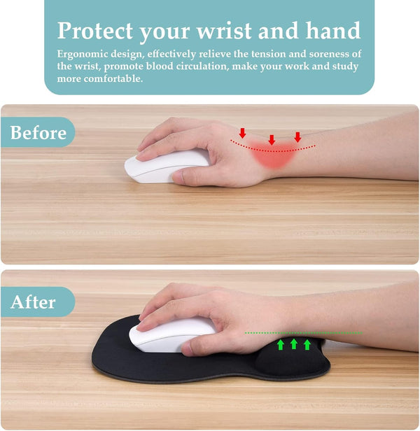 Eoocoo Ergonomic Mouse Pad with Wrist Support, Mousepad with Memory Foam Wrist Rest and Non-Slip Base for Computer, Cafe, Home & Office, 9.64 X
