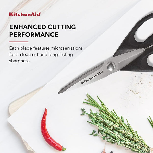 Kitchenaid All Purpose Kitchen Shears with Protective Sheath Durable Stainless Steel Scissors, Dishwasher Safe, Soft Grip Comfort Handle, 8.72