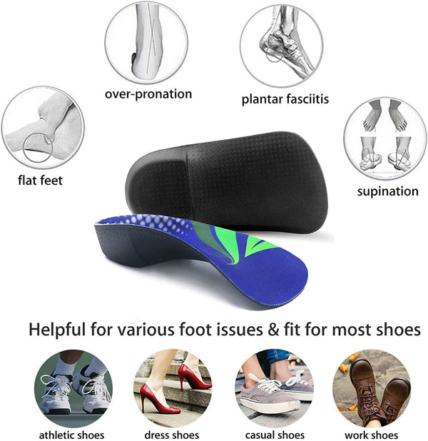 Rooruns Fitfeet Orthotic Inserts 3/4 Length, High Arch Support Foot Insoles for Over-Pronation, Plantar Fasciitis, Flat Feet - Shoe Inserts for