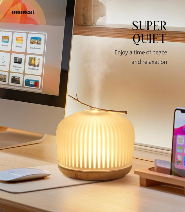 Mimicat Quiet Aromatherapy Diffuser Glass: 230ML Ultrasonic Cool Mist Scent for Home with Night Light - Aesthetic for Women Girls