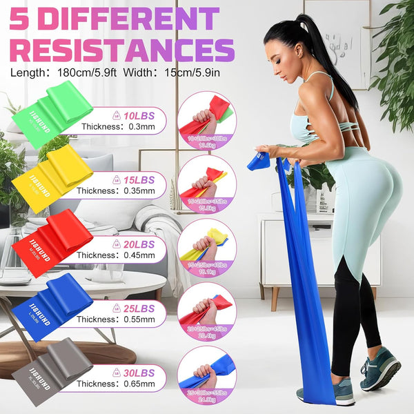 Resistance Bands, 5 Pcs Exercise Bands Elastic Stretch Bands for Fitness Yoga Pilates Stretching Strength Training, Workout Bands for Women and