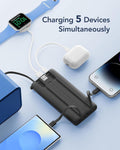 VRURC Portable Charger with Built in Cables, 10000Mah Travel Essentials Power Bank, 5 Output 2 Input LED Display External Battery Pack Compatible