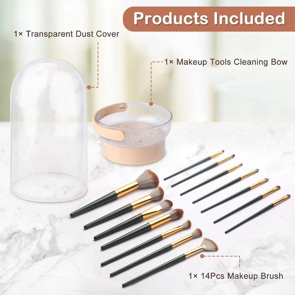 3 in 1 Makeup Brush Cleaner Mat, Silicone Makeup Brush Cleaner Bowl and Dryer, Waterproof Makeup Brush and Sponge Cleaner with Lid (Khaki)