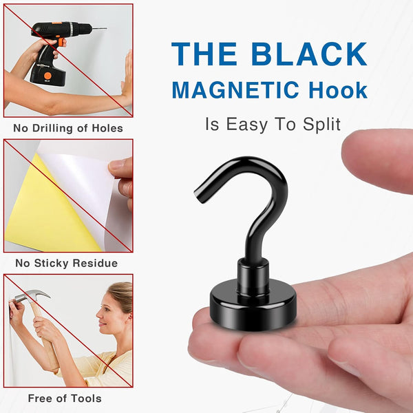LOVIMAG Black Magnetic Hooks, 30Lbs Strong Magnetic Hooks Heavy Duty with Epoxy Coating for Refrigerator, Magnetic Cruise Hooks for Hanging,