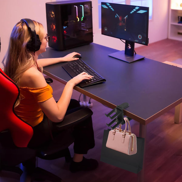 PC Gaming Headphone Stand & Controller Holder, 3 in 1 under Desk Clamp Universal Headset Controllers Hook with Adjustable and Swivelling Arm
