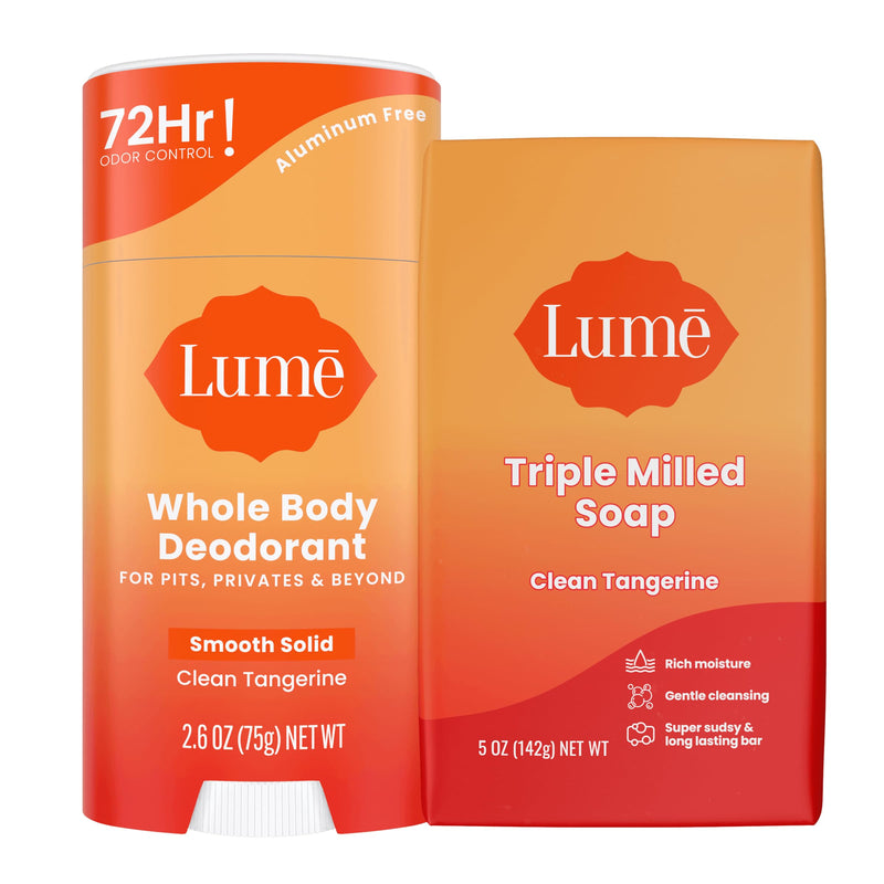Lume Whole Body Deodorant and Soap - 2.6 Ounce Smooth Solid Stick with 72 Hour Odor Control and 5 Ounce Triple Milled Soap - Aluminum Free, Baking