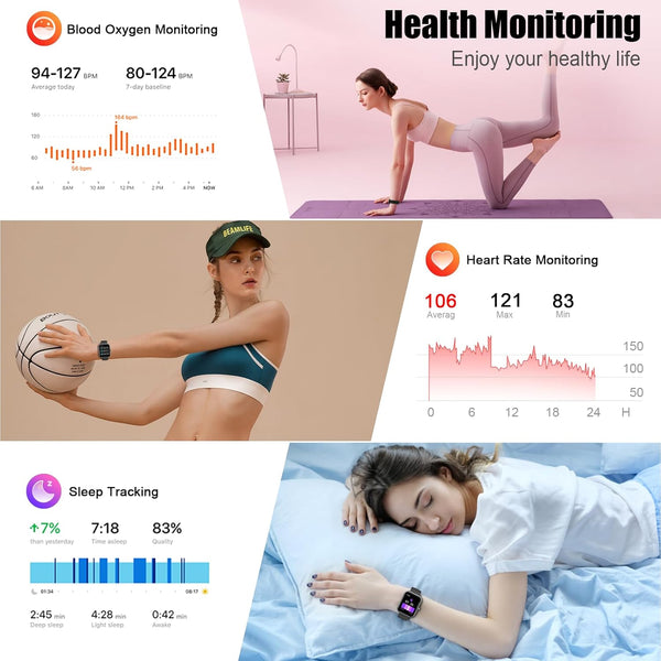 Smart Watch for Men Women, 1.96" Fitness Tracker Running Watch (Answer/Make Call), IP68 Waterproof, Pedometer, Sleep/Step/Activity/Heart Rate