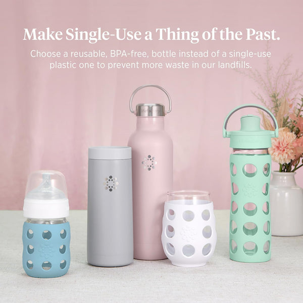 Lifefactory 22-Ounce Glass Water Bottle with Active Flip Cap and Protective Silicone Sleeve, Denim