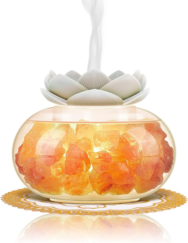 Oil Diffuser Salt Lamp Diffuser: Yeeque Aromatherapy Diffusers for Home Bedroom Office, Himalayan Pink Crystal, Cute Lotus, Auto Shut-Off, 7