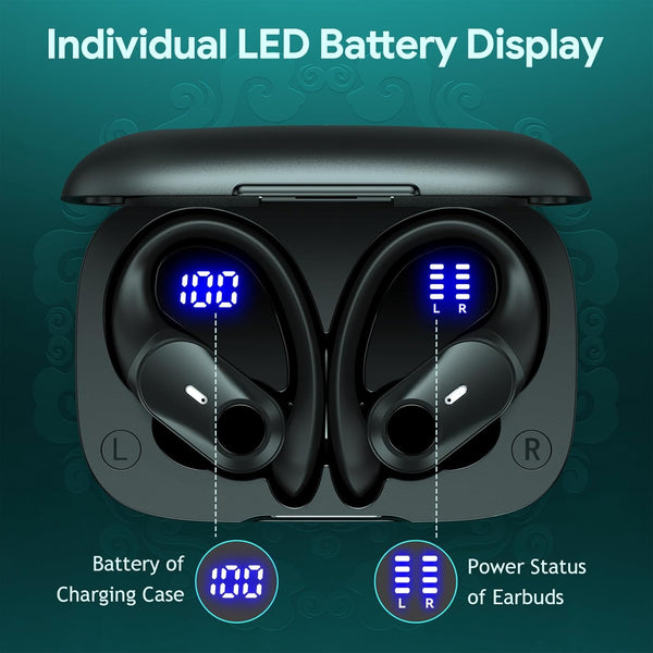 GOLREX Wireless Earbuds Bluetooth Headphones 80H Playtime Ear Buds with Wireless Charging Case & Dual LED Power Display Over-Ear Earphones with