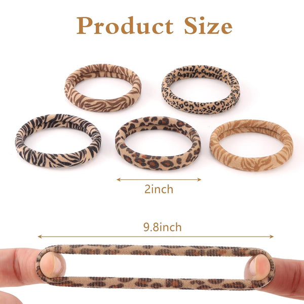 Bessrung 100PCS Seamless Elastic Hair Ties for Women Girls, No Damage Ponytail Holders for Thin Thick Hair, Leopard Animal Print Hair Bands for