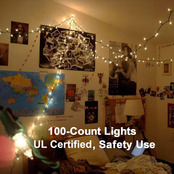 ODEETRONIC Christmas Lights, 21.63Ft 100 Count Incandescent Clear Christmas Lights, UL Certified Outdoor Christmas Mini Light Connectable, Green