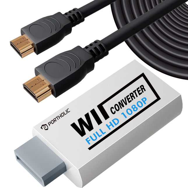 PORTHOLIC Wii to HDMI Converter 1080P with 5FT/1.5M High Speed HDMI Cable Wii2 HDMI Adapter Video&Audio with 3.5Mm Jack 