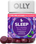 OLLY Sleep Gummy, 3 Mg Melatonin, L-Theanine, Chamomile, Lemon Balm, Sleep Aid, Blackberry, 50 Count
